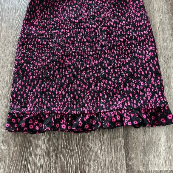 The Kooples Ditsy Flower Black Pink Floral Smocked Mini Skirt Size 1‎ Ruffle Hem - Picture 8 of 16